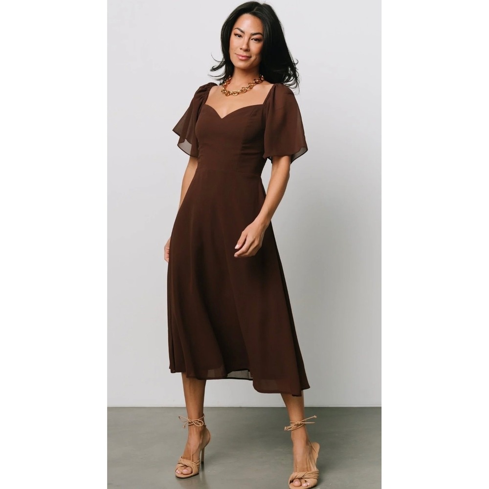 Baltic Born Colette Sweetheart Midi Dress Espresso Brown Size Small